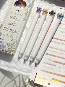 4支/套玫瑰花旋转伸缩圆珠笔，高速出墨笔芯，高品质文具礼盒套装，适合学生、办公室、学习，也适合亲子教育、学校、男女通用，可用于学生、文具、绘画、教师、教室、生日、节日、派对等场合的礼物赠送。 - 套裝 - 查看 7