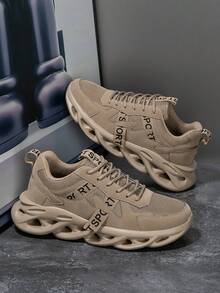 Men's Breathable Soft-Sole Shock-Absorbing Comfortable Wear-Resistant Mesh Patchwork Casual Sneakers/Fashion Outdoor Running Shoes - Apricot - View 3