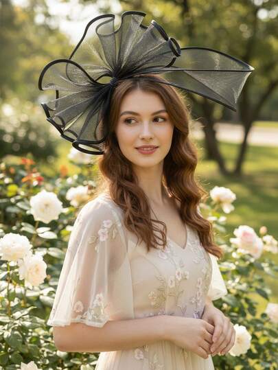 1 chiếc băng đô cài tóc lưới thanh lịch dành cho nữ, phù hợp cho các sự kiện như Kentucky Derby, nhà thờ, tiệc cocktail, đám cưới, tiệc trà, Royal Ascot và các dịp khác, kiểu dáng cầu kỳ, phụ kiện tóc nơ đen, phụ kiện tóc thời trang.
