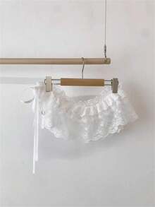 Spring & Summer Lace Trim Mushroom Hem Short Layered Skirt, Korean Style Women Clothing YHTO - 白色 - 查看 4