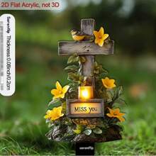 2D Acrylic Cross Memorial Decor, "Miss You" Outdoor Grave Site Stake - B - View 2