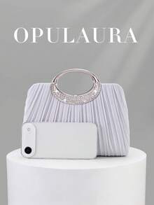 OpulAura 女士时尚闪亮水晶水钻晚宴手拿包，璀璨奢华镶钻正式礼服手提包，适合晚宴、派对、生日、婚礼等场合，也可作为生日礼物 - 白色 - 查看 6