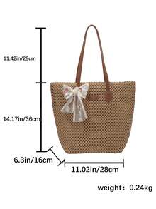Summer Bohemian Style Tote Bag, Women Large Capacity Beach Shoulder Woven Straw Bag - Khaki - View 2