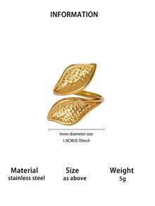 1pc Women's Leaf Textured Adjustable Stainless Steel Ring, Gold Color, Nature-Inspired Jewelry Design, Fashionable Accessory Suitable For Parties And Music Festivals - Multicolor - View 8