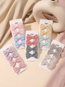 4pcs/Set Plaid Ruffle Bow Hair Clips For Girls, Full Covered Fabric Non-Damaging Duck Clips, Collegiate Style Suitable For Daily Looks, Gift For Birthday, Party, Friendship, School - Multicolor - View 6