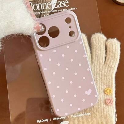 Funda protectora de teléfono con cobertura completa con diseño de corazón y lunares para iPhone 17 Pro/17 Pro Max, funda protectora de carcasa suave minimalista para iPhone 15/16, apta para iPhone 14/15/16 Pro Max