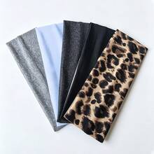 Set da 5 fasce elastiche boeme per donna, con stampa leopardata e colori uniti, fasce elastiche antiscivolo e assorbenti per sudore, adatte per corsa, yoga, uso casual, accessori per capelli - Multicolore - Visualizzare 16
