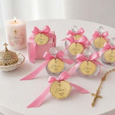 2/10/30/50pcs Customized Name Baptism Favor Tags - Gold Acrylic Mirror Tags Suitable For Chocolate Gifts, Christmas Gifts | Luxury Cross Design, Personalized Baptism Party Decor