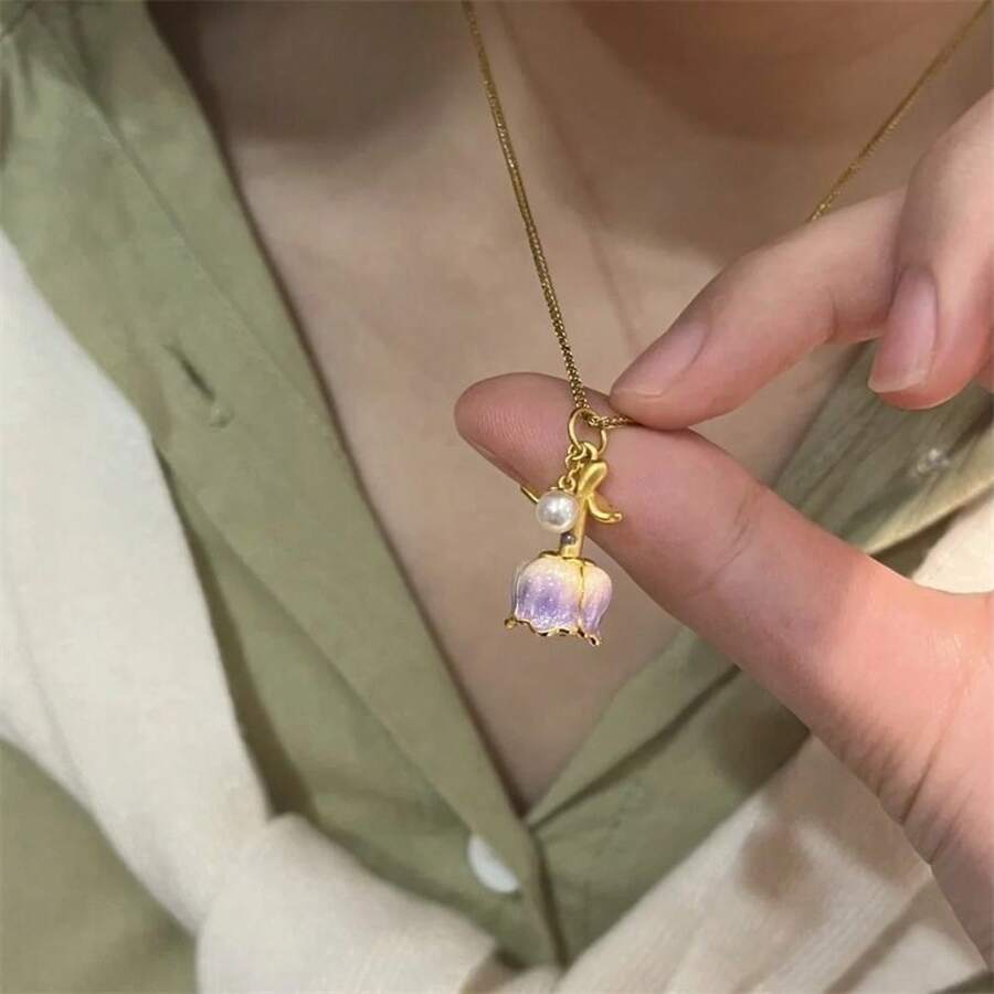 Women Chain Necklaces - M1156 [Pink Rose Necklace] - View 1
