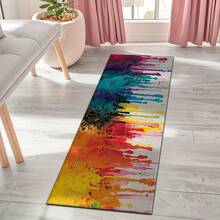1pc Thick Non-Shedding Long Runner Rug, Multicolor Dripping Brushstroke Pattern, Long Carpet, Durable Cotton Linen, Suitable For Bedroom, Coffee Shop, Hotel, Villa, Banquet Hall, Outdoor Courtyard, Garden, Balcony, Home Decoration, Corridor Long Strip Carpet, Long Floor Mat, Easy Clean Runner Mat, Room Decor, Home Decor For Living Room, Hallways, Laundry Room - 1PC - View 5