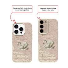 1pc TPU Material Pink Lace Swan Text Pattern Phone Case Compatible With Iphone 17 Pro Max/17/16 Pro Max/15/13/12/11, S20 FE/A15/S24/A55, Note 11/Note 12/Note 13 Pro, Full Coverage Anti-Drop Soft Protective Cover - White - View 7