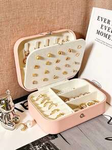 Portable Jewelry Storage Box, Featuring Anti-Oxidation Technology, Dual-Layer Design With Earring Hooks, Necklace Compartment And Ring Slots, Multi-Layer Storage Space For Earrings, Rings, Necklaces, Fashionable Storage Solution For Frequent Travelers, Ideal Mother's Day Gift, Jewelry Box Decor For Room, Wedding, Home Use - Multicolor - View 2