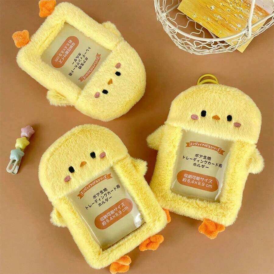 Portacartas de peluche multifuncional con ventana transparente para almacenamiento y decoración de fotos de ídolos - Tarjetero con diseño de pollito amarillo - 1 unidad - Ver 1