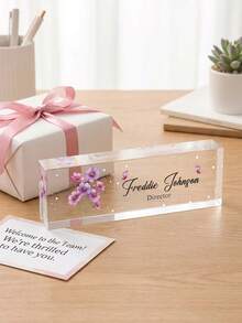 1pc Personalized Acrylic Desk Name Plate, Custom Floral Name Sign, Office Desk Decor Gift For Women, Secretary Gift, Birthday Flower Desk Plaque,Personalized Gifts - Multicolor - View 3