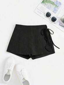 Falda-Pantalón Casual con Cintura Alta, Diseño Envolvente y Lazo Lateral, Perfecto para Look de Verano y Eventos Sociales - Gris - Ver 9