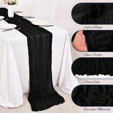 1pc Black Cheesecloth Table Runner, 35 X 120 Inches / 90 X 300 Cm, 35 X 70 Inches / 90 X 180 Cm, 35 X 157 Inches / 90 X 400 Cm Bohemian Crinkle Sheer Romantic Fabric Decor, Table Cloth Suitable For Wedding, Bridal Shower, Birthday Party - Black - View 2