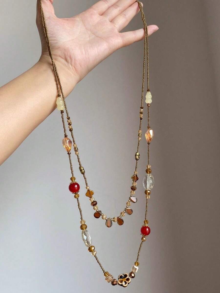 1pc Retro Luxury Bohemian Style Colorful Shell Beaded Necklace, Suitable For Women's Daily, Party And Holiday Wear (Beads Are Artificial, May Have Slight Differences From Actual Product) - Multicolor - View 1