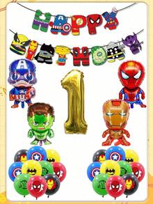BUTTBILL SpongeBob SquarePants 26pcs Avengers Theme Party Supplies, Foil Print Latex Balloons, Birthday Banner Set, Birthday Party Decorations - Multicolor - View 6