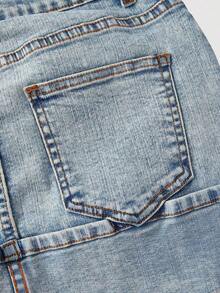 Minifalda de mezclilla lavada y desgastada de estilo casual para mujer, para el verano - Azul - Ver 4