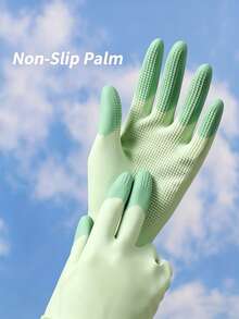 3 Pairs + 1 Piece Household Cleaning Latex Gloves, Soft & Comfortable Fit, Reusable, Suitable For Small Hands, Anti-Slip Fingertips, Applicable For Kitchen, Bathroom, Home Cleaning, Car Care, Pet Care, Dishwashing, Laundry, Stain Removal, Deep Cleaning, Household Essential - Multicolor - View 3
