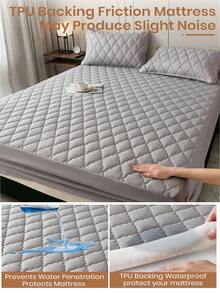 South Life 1pc Water Resistant Bed Sheets, Bedding, Fitted Sheet, Mattress Cover, Mattress Protector, Soft And Comfortable Bedding For Bedroom, Solid Color Water Resistant, Rhombus Pattern Embossed Bed Cover, For Single/Twin/Full Bed Sizes - Ideal For Bedroom, Guest Room, Fathers Day Gift, Birthday Decorations, Grad Party Decor, Fathers Day Decor, Graduation Gift, Birthday Gift - Xám - Xem 7