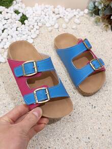 Sandal Datar Anak dengan Tali yang Dapat Diatur, Gesper Logam yang Menonjol, dan Sol Dalam Bertekstur Gabus yang Lembut - Biru - View 7
