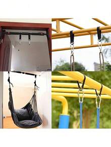 1/2/4pcs Sangles de suspension pour balançoire d'arbre robustes avec mousqueton (Taille 8 avec écrou), Sangles de hamac résistantes aux intempéries et faciles à installer, Convient pour suspendre l'équipement de camping et les sacs de sable, Accessoires d'extérieur, Cadeau de la fête des pères, Essentiels de camping - Noir - Voir 2