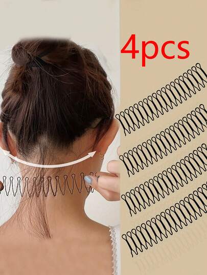 4pcs Invisible Hair Finishing Comb Clip, Non-Slip Broken Hair Fixer, Elastic Hairpin For Women, Back Head Hair Styling Accessory Back Head & Bangs Hair Finishing Tool, Versatile Hair Styling Accessory Elastic Non-Slip Hairpin For Women, Daily & Party Hair Styling Accessory