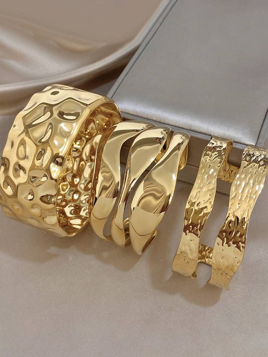 Brazalete ancho geométrico para mujer, brazalete grueso dorado de acero inoxidable para fiesta, vacaciones, festival, Día de la Madre, San Valentín, regalo de joyería - Multicolor - Ver 1