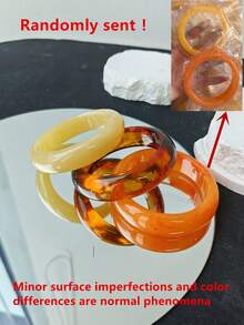 3pcs Orange Resin Bangle Set, Minimalist Thick Geometric Bracelet Combination, Suitable For Daily Wear And Vacation - Multicolor - View 4