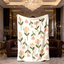 Soft Pink, Green, And Beige Three-Color Fleece Blanket, Soft Flannel Sofa Cover, Bedspread, Suitable For All Seasons, Lightweight, Indoor And Outdoor Decoration, Cushion Cover, Cozy Home Decoration, Ideal For Housewarming Gifts. - White - View 2