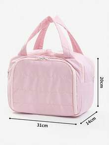 Bolsa de maquillaje de gran capacidad con doble apertura ancha, esponjosa, portátil, ligera y elegante para el hogar, uso diario al aire libre, vacaciones de verano - Negro 1 - Ver 6