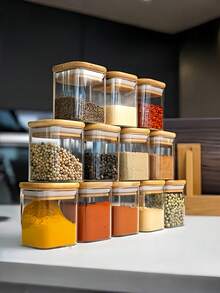 Hũ thủy tinh kín có nắp tre, hộp đựng thực phẩm thích hợp để bảo quản lá trà, hạt cà phê, các loại hạt và thực phẩm khô, thủy tinh trong suốt với nắp tre tự nhiên kín khí, có thể xếp chồng lên nhau và chống rò rỉ, giữ cho thực phẩm tươi ngon và không bị ẩm, rất thích hợp để đặt trên quầy nhà hàng và nhà bếp, cũng là một món quà lý tưởng cho Giáng sinh, Halloween, Lễ Phục sinh, Lễ Tạ ơn và các ngày lễ khác. - Nhiều màu - Xem 8