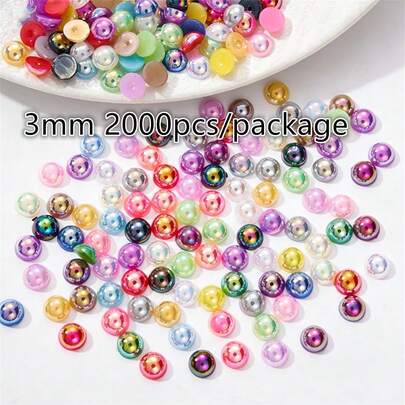 2000pcs 3mm AB Color Flatback Round Half Pearls Rhinestones - Assorted Colors For Nail Art, Clothing Decoration & DIY Crafts
