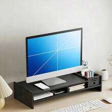 1pc Ergonomic Computer Monitor Riser Stand, Multilayer Storage Design Desktop Organizer Box Pen Holder, Office Desk Monitor Shelf, Multifunctional Storage Area - A - View 4