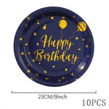 96pcs/Set Navy Blue Birthday Party Supplies, Foiled Navy Blue & Gold Birthday Party Disposable Plates, 7/9-Inch, Matching Foiled Paper Plates, Cups, Napkins For Party Decor - Multicolor - View 12