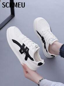 SCKMEU. Low-Top Colorblock Retro Casual Sports Shoes, Comfortable Breathable, Fashion Versatile Sports Sneakers For Students And Commuting - Beige Black - View 5