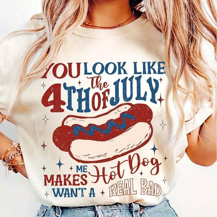 You Look Like The 4th Of July Retro A Hot Dog Funny 4th July USA Fourth Of July Independence Day SUBLIMATION Original2026 Summer Outfits For Women Festival Outfits For Women - trắng - Xem 1