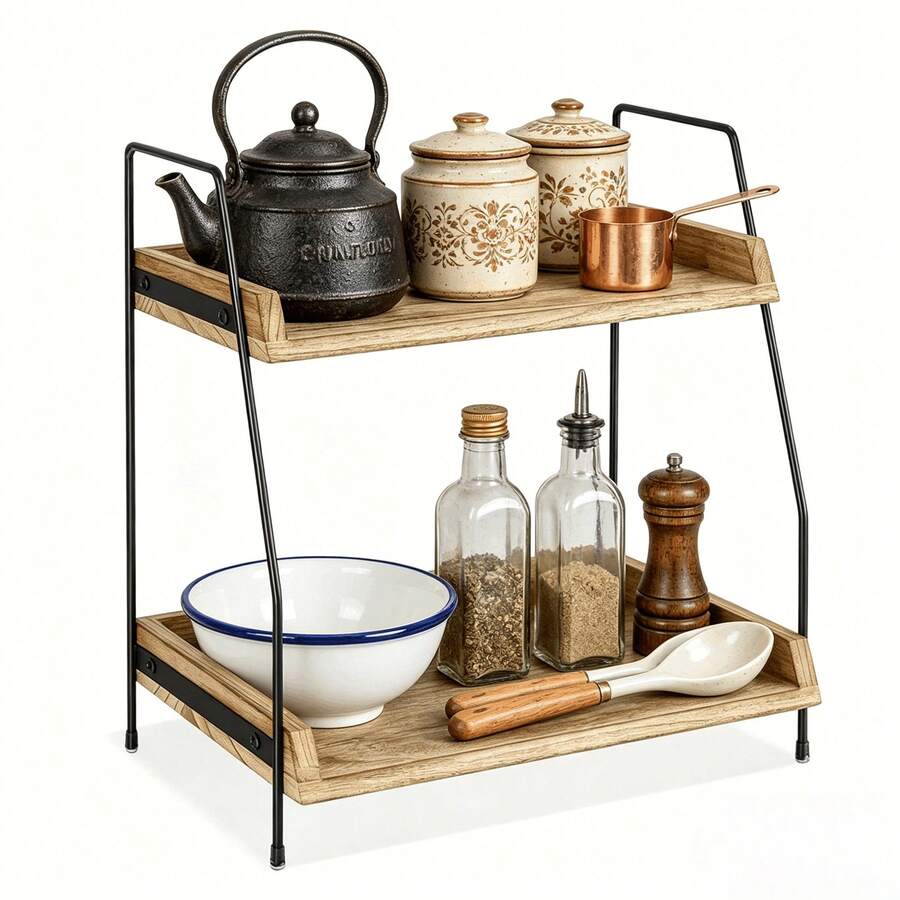 2-Tier Wooden Coffee Station Organiser For Countertop, Coffee Bar Accessories Storage Shelf, Rustic Kitchen Organisation Solution, Multipurpose Wooden Countertop Rack, Ideal For Home, Kitchen And Office Coffee Station Decor & Storage