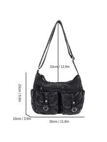New Casual Chic Soft Jeans Multi-Layer Crossbody Bag With Multiple Pockets, Versatile Commuter Large Capacity Women's Shoulder Bag, Suitable For Work Commuting, Shopping And Traveling. - Black - View 12