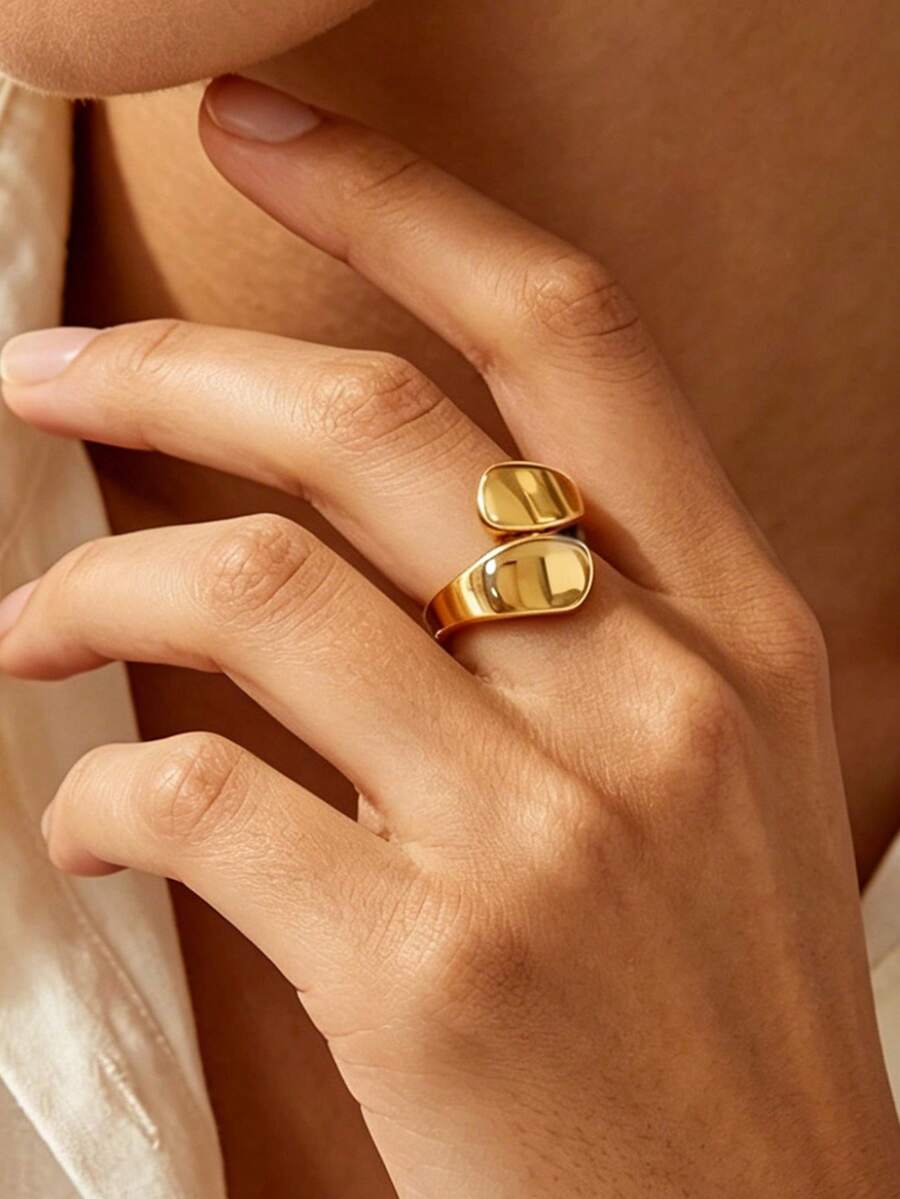 1PC Chunky Street Style Geometric Open Size Stainless Steel Index Finger Rings For Women Glossy Large Party Cocktail Ring - Multicolor - View 1