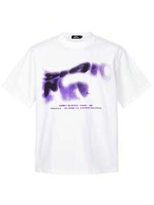Camiseta negra con letras borrosas y gráfico azul - Morado - Ver 2