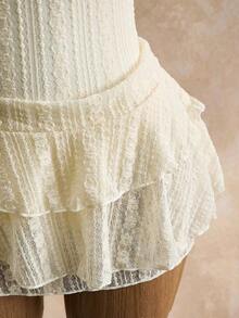 Bellisia Women's Solid Color Lace Backless One-Piece Swimsuit Cover-Up & Skirt Set For Beach Vacation White Corset Dress Bustier Dress Babydoll Tops Woman White Corset Tops Vintage Bathing Suit Corset White Dress Cream Outfit Women White Corset Tops For Women Corset Outfit Summer Dress Corset Corset Set With Skirt Wedding Guest Dress Corset - Apricot - View 5