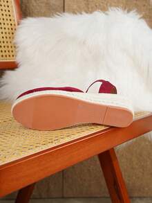 Sandalias de cuña de plataforma de cuerda de lino color albaricoque cómodas y antideslizantes para mujer, adecuadas para vacaciones de primavera y verano - Burdeos - Ver 4