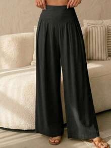 Elegant High-Waisted Palazzo Pants In Microfiber Fabric - 2026 - 黑色 - 查看 4