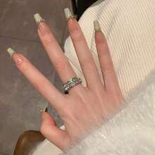 1 buah Cincin Fashion Dua Baris Rhinestone Stainless Steel Zirkonia, Serbaguna untuk Pemakaian Sehari-hari dan Kencan - Gaya 2 - View 4