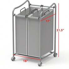 Simple Houseware - Carrito clasificador de ropa de 2 bolsas resistente color plateado - Bolsas extraíbles de 2 secciones y ruedas bloqueables para organización de lavaderos - Pago - Ver 5