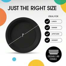 Exquisite Party Solids Black Plastic Plates For Party Supplies 7" Black Disposable Plates Heavy Duty 50 Pcs Plastic Dinnerware Sets Heavy Duty 350 GSM Disposable Dinnerware Set - ColorA - View 3