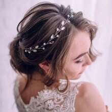 1 pieza Diadema de vidrio elegante, accesorio para el cabello de novia y boda, adecuado para todas las estaciones, festivales y fiestas - Plateado - Ver 9