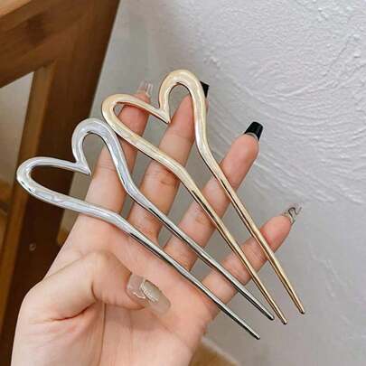 2pcs Women's Metal Hollow Heart Hair Clip, Bun Maker Suitable For Daily, Outing, Date Wear
